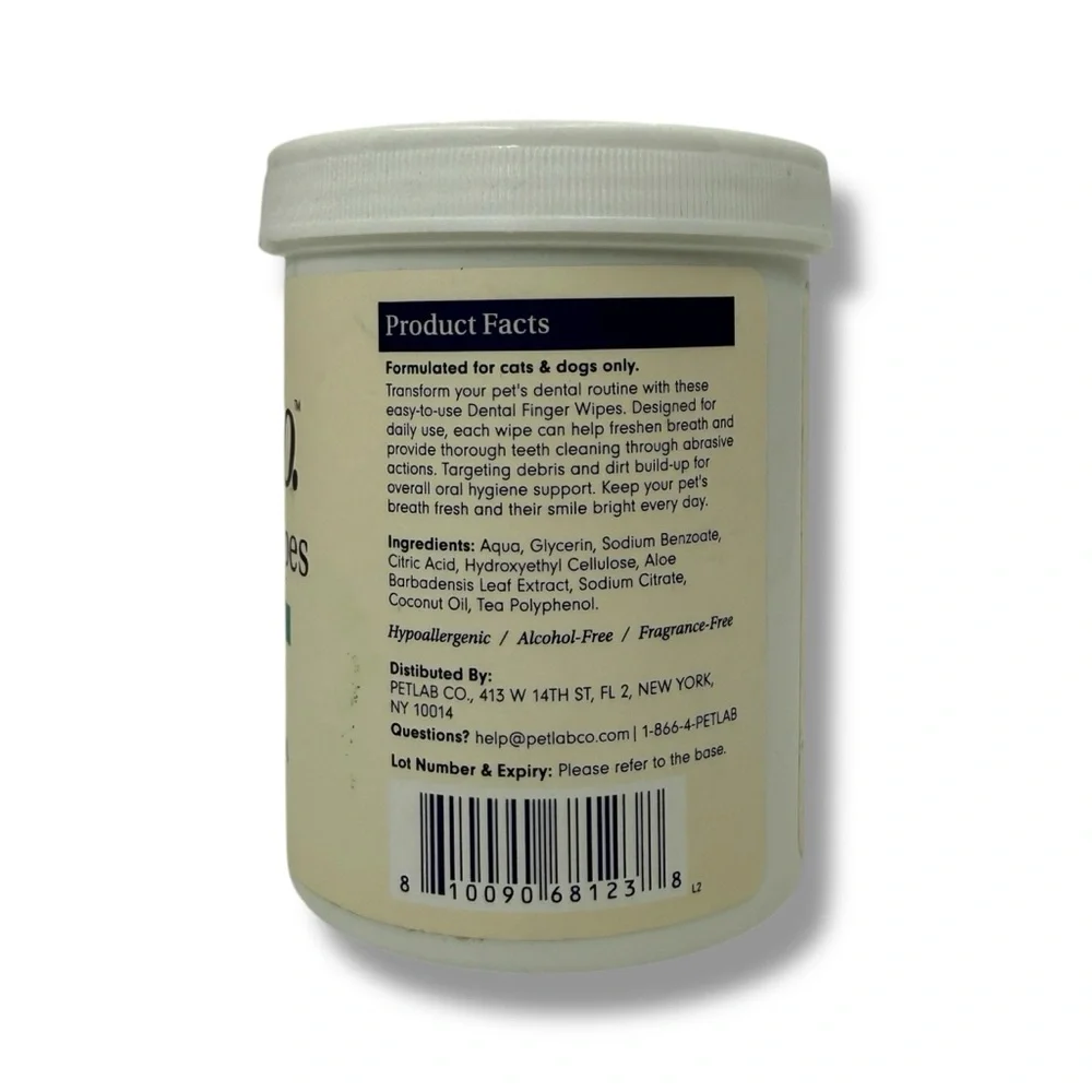 PetLab Co Dental Finger Wipes for Dogs‎ & Cats Fresh Breath Teeth Cleaner 30ct